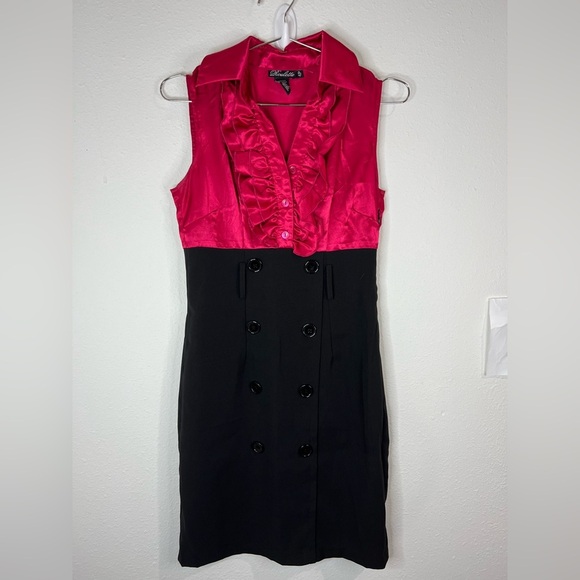 Roulette Pink & Black Sleeveless Ruffle Button-Up Dress Size 4P Double Breasted - Picture 3 of 9